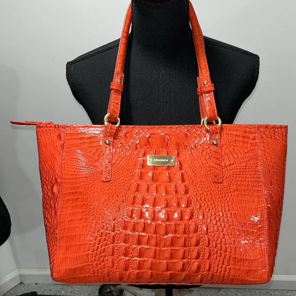 Brahmin Melbourbe Tote Orange Crocodile-Embossed Bag